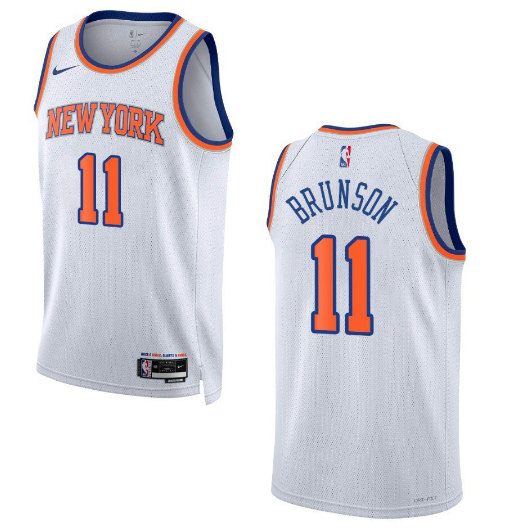 Men's New Yok Knicks #11 Jalen Brunson White With N0.6 patch Stitched Basketball Jersey